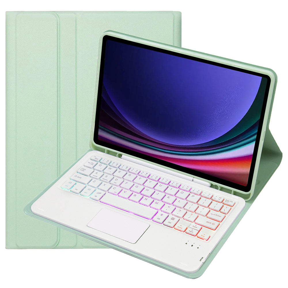 A710B-AS For Samsung Galaxy Tab S9 X710 / X716B / X718U Backlit Bluetooth Keyboard with Touchpad, Pen Slot PU+TPU Tablet Case