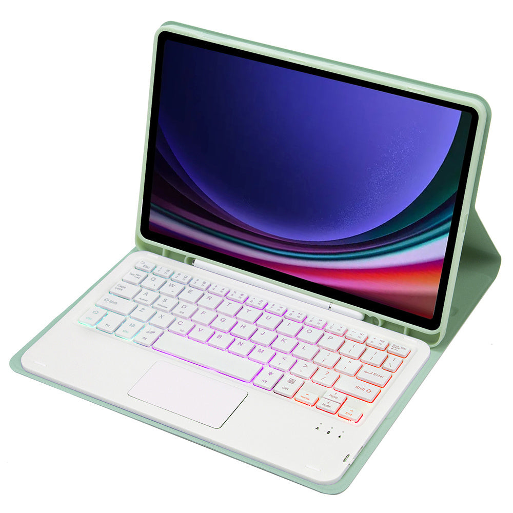 A710B-AS For Samsung Galaxy Tab S9 X710 / X716B / X718U Backlit Bluetooth Keyboard with Touchpad, Pen Slot PU+TPU Tablet Case
