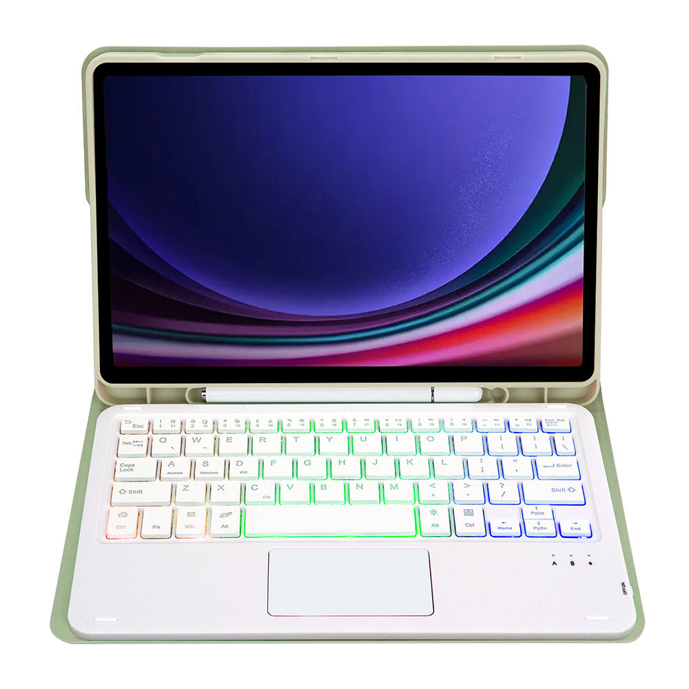 A710B-AS For Samsung Galaxy Tab S9 X710 / X716B / X718U Backlit Bluetooth Keyboard with Touchpad, Pen Slot PU+TPU Tablet Case