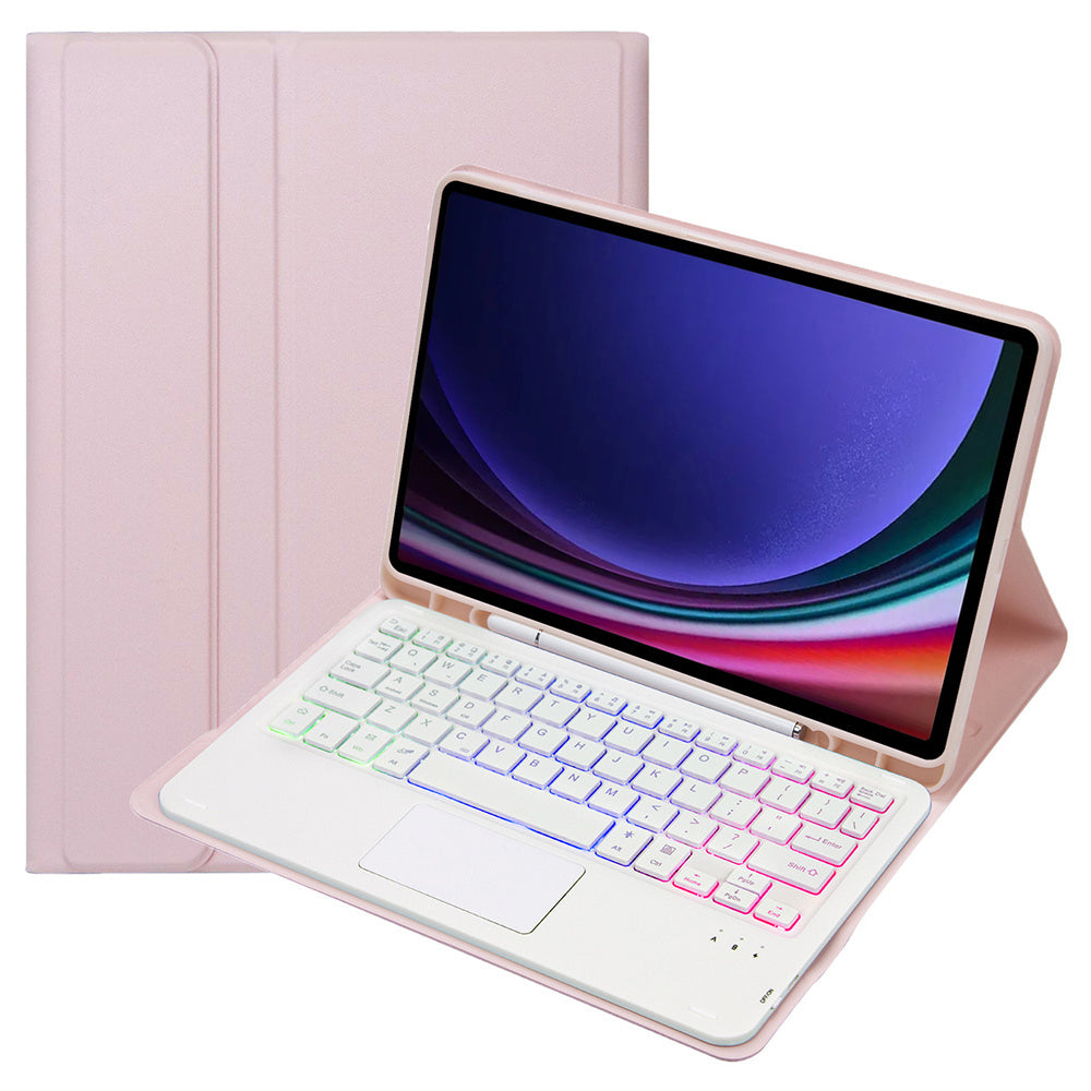 A710B-AS For Samsung Galaxy Tab S9 X710 / X716B / X718U Backlit Bluetooth Keyboard with Touchpad, Pen Slot PU+TPU Tablet Case