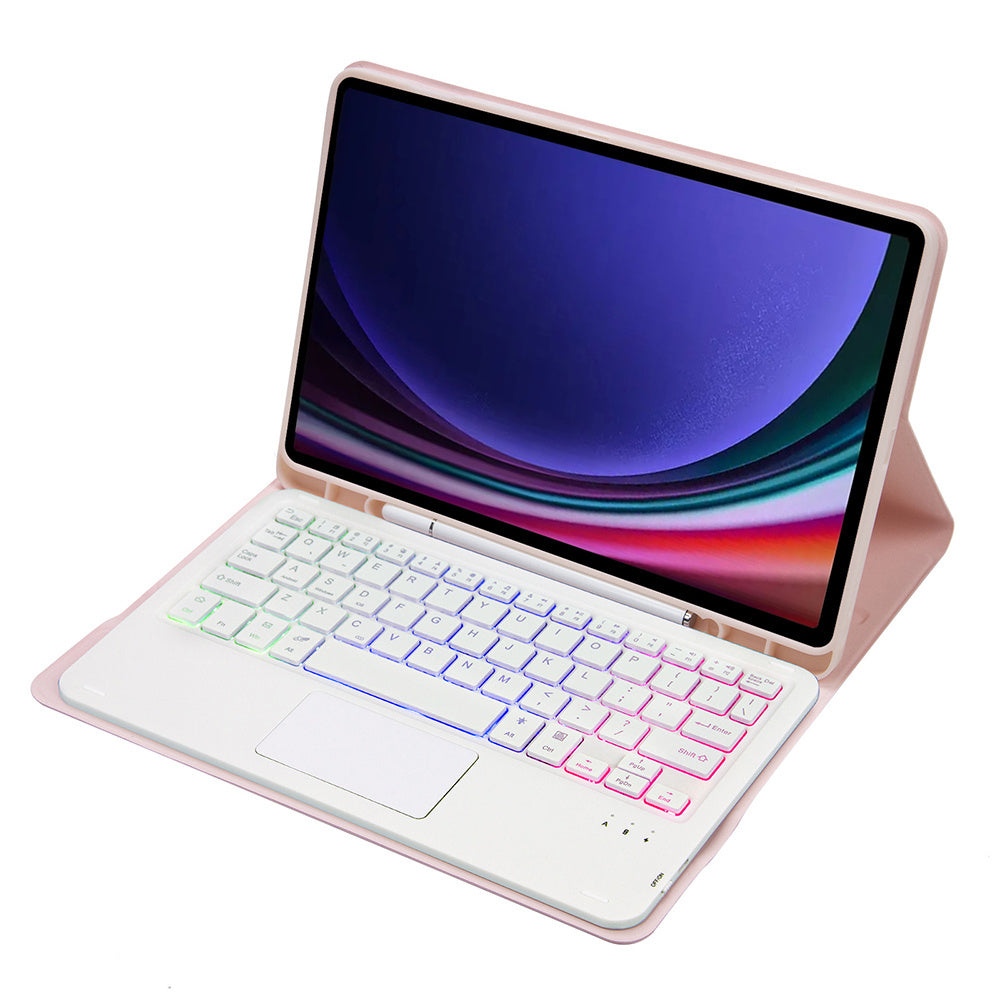 A710B-AS For Samsung Galaxy Tab S9 X710 / X716B / X718U Backlit Bluetooth Keyboard with Touchpad, Pen Slot PU+TPU Tablet Case