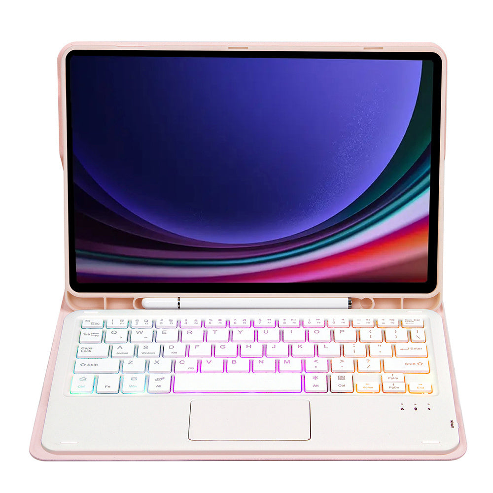 A710B-AS For Samsung Galaxy Tab S9 X710 / X716B / X718U Backlit Bluetooth Keyboard with Touchpad, Pen Slot PU+TPU Tablet Case