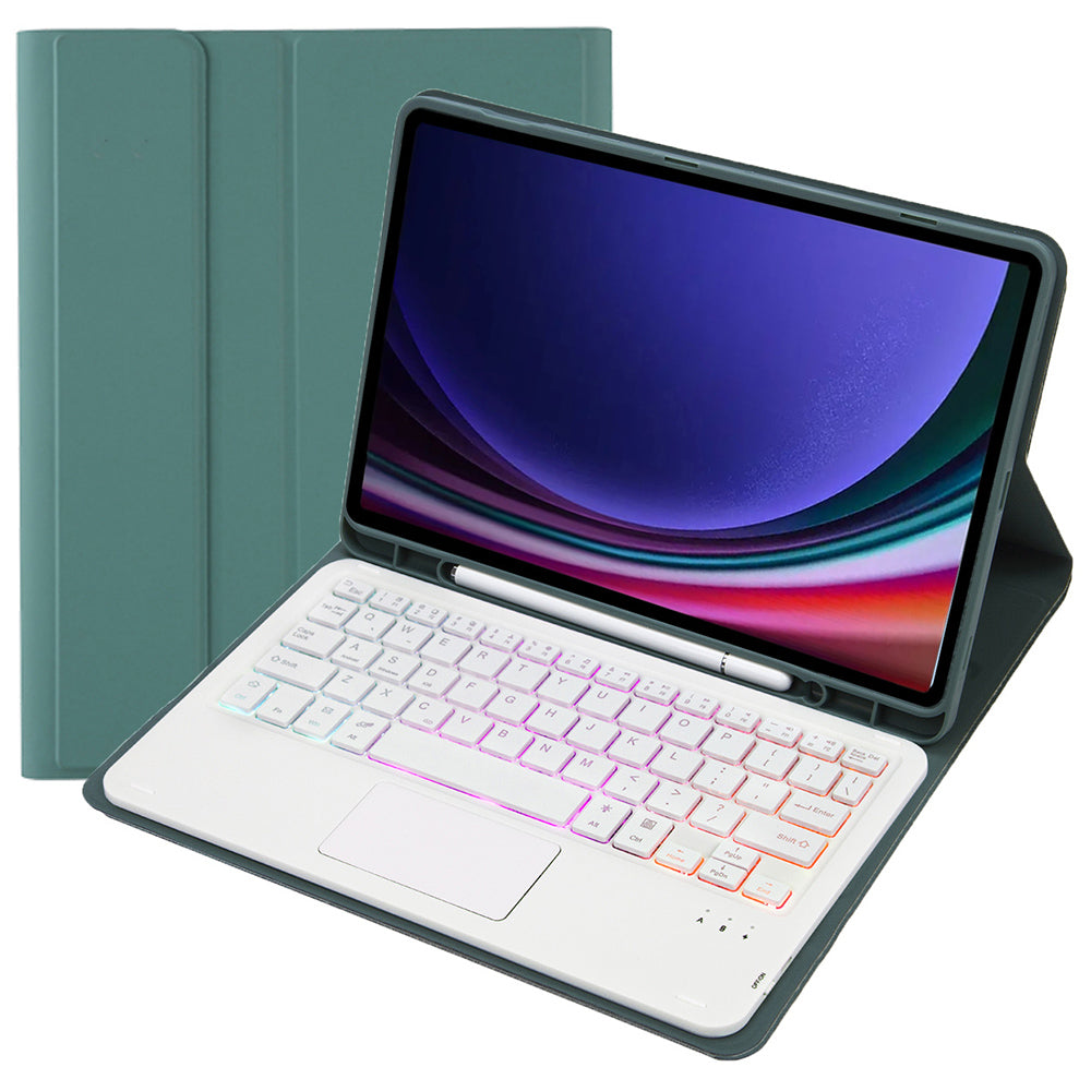A710B-AS For Samsung Galaxy Tab S9 X710 / X716B / X718U Backlit Bluetooth Keyboard with Touchpad, Pen Slot PU+TPU Tablet Case