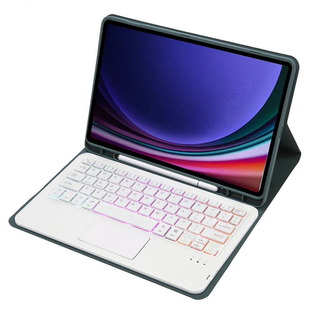 A710B-AS For Samsung Galaxy Tab S9 X710 / X716B / X718U Backlit Bluetooth Keyboard with Touchpad, Pen Slot PU+TPU Tablet Case
