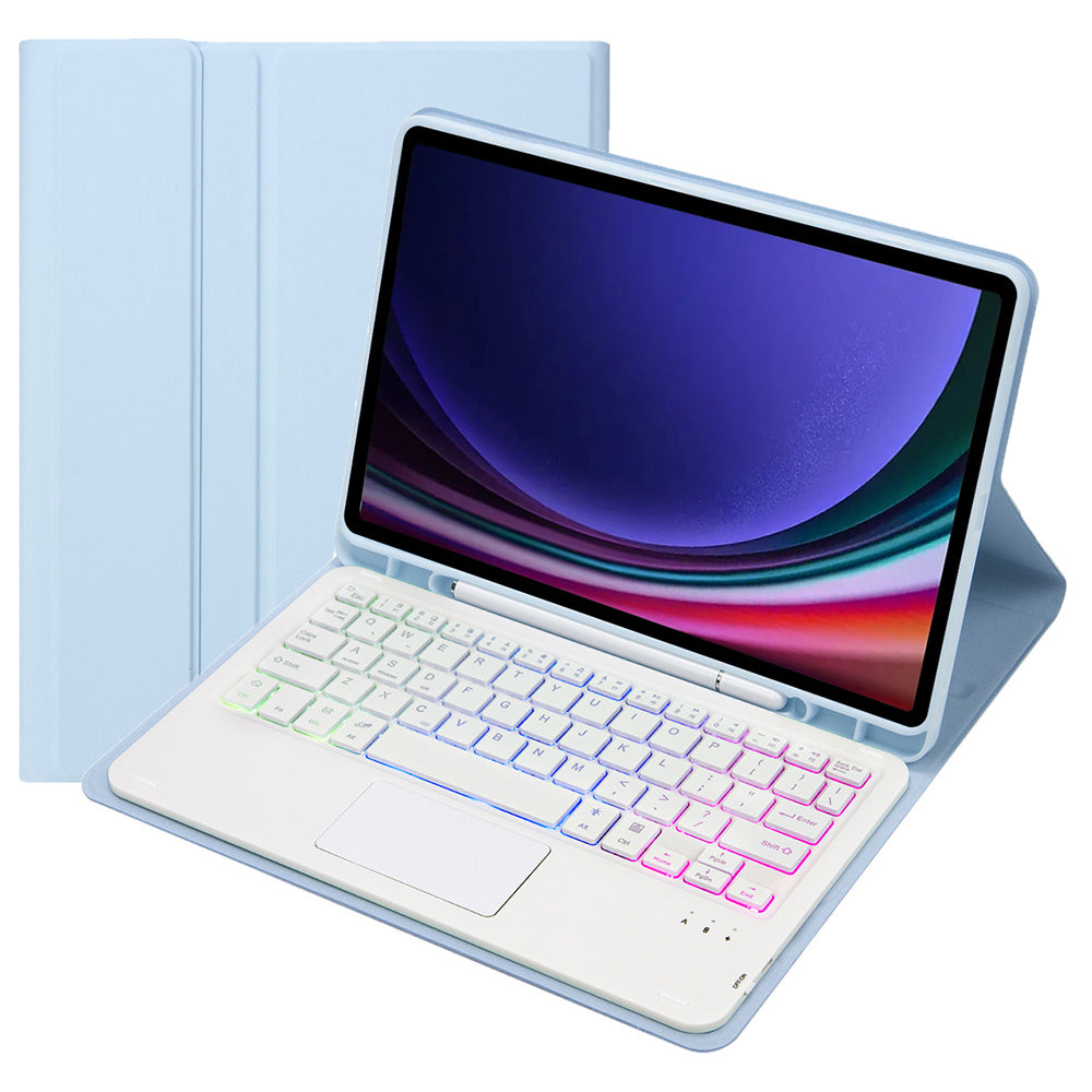 A710B-AS For Samsung Galaxy Tab S9 X710 / X716B / X718U Backlit Bluetooth Keyboard with Touchpad, Pen Slot PU+TPU Tablet Case