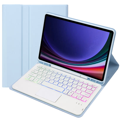 A710B-AS For Samsung Galaxy Tab S9 X710 / X716B / X718U Backlit Bluetooth Keyboard with Touchpad, Pen Slot PU+TPU Tablet Case