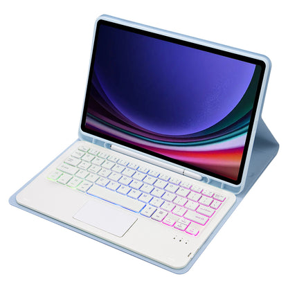 A710B-AS For Samsung Galaxy Tab S9 X710 / X716B / X718U Backlit Bluetooth Keyboard with Touchpad, Pen Slot PU+TPU Tablet Case