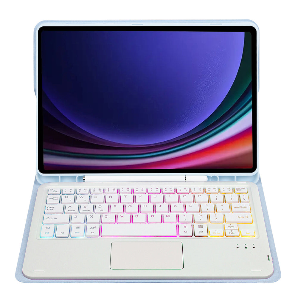 A710B-AS For Samsung Galaxy Tab S9 X710 / X716B / X718U Backlit Bluetooth Keyboard with Touchpad, Pen Slot PU+TPU Tablet Case