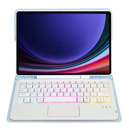 A710B-AS For Samsung Galaxy Tab S9 X710 / X716B / X718U Backlit Bluetooth Keyboard with Touchpad, Pen Slot PU+TPU Tablet Case