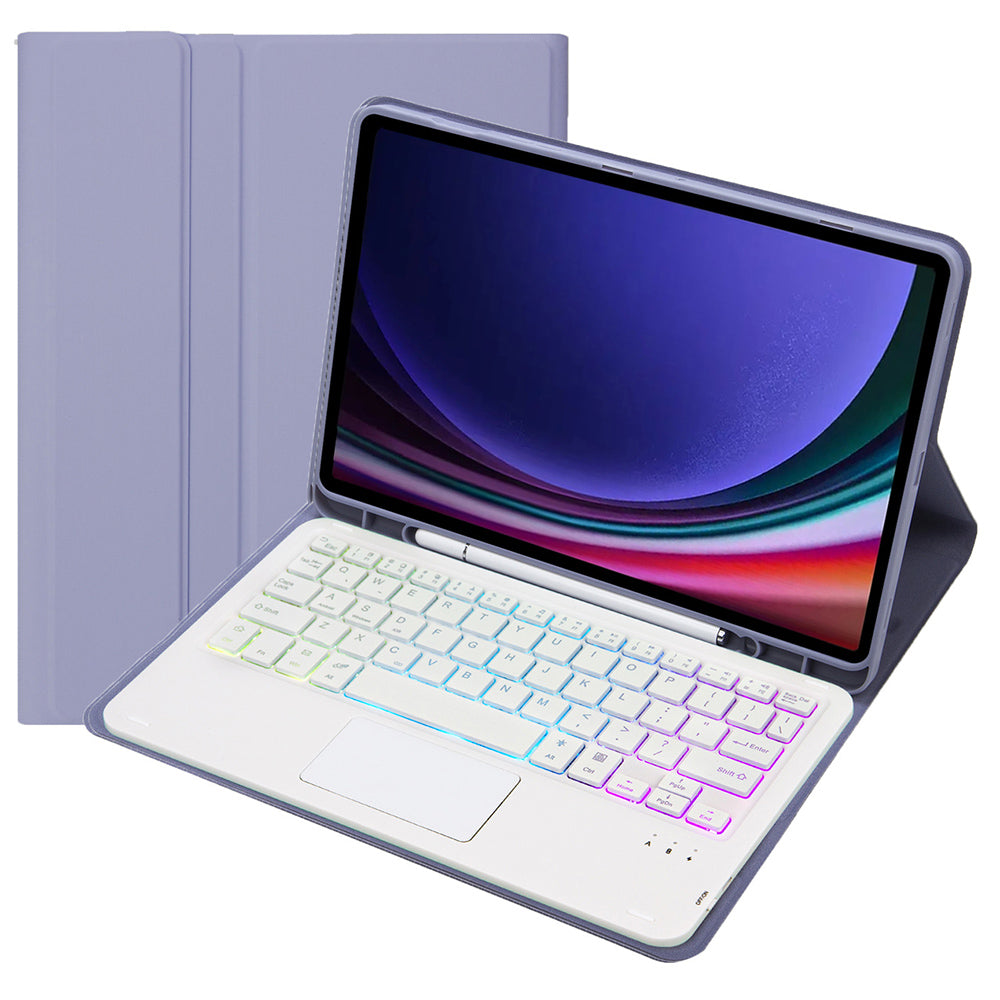 A710B-AS For Samsung Galaxy Tab S9 X710 / X716B / X718U Backlit Bluetooth Keyboard with Touchpad, Pen Slot PU+TPU Tablet Case