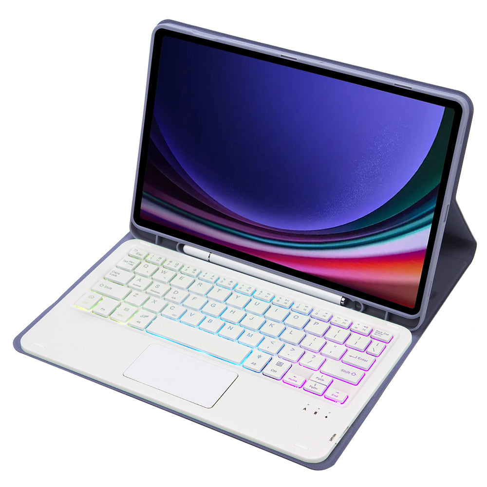 A710B-AS For Samsung Galaxy Tab S9 X710 / X716B / X718U Backlit Bluetooth Keyboard with Touchpad, Pen Slot PU+TPU Tablet Case