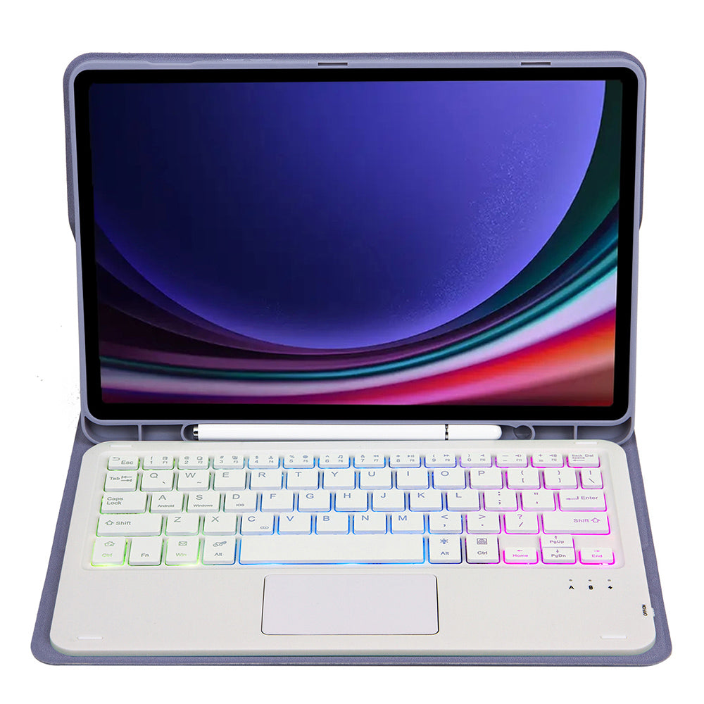 A710B-AS For Samsung Galaxy Tab S9 X710 / X716B / X718U Backlit Bluetooth Keyboard with Touchpad, Pen Slot PU+TPU Tablet Case