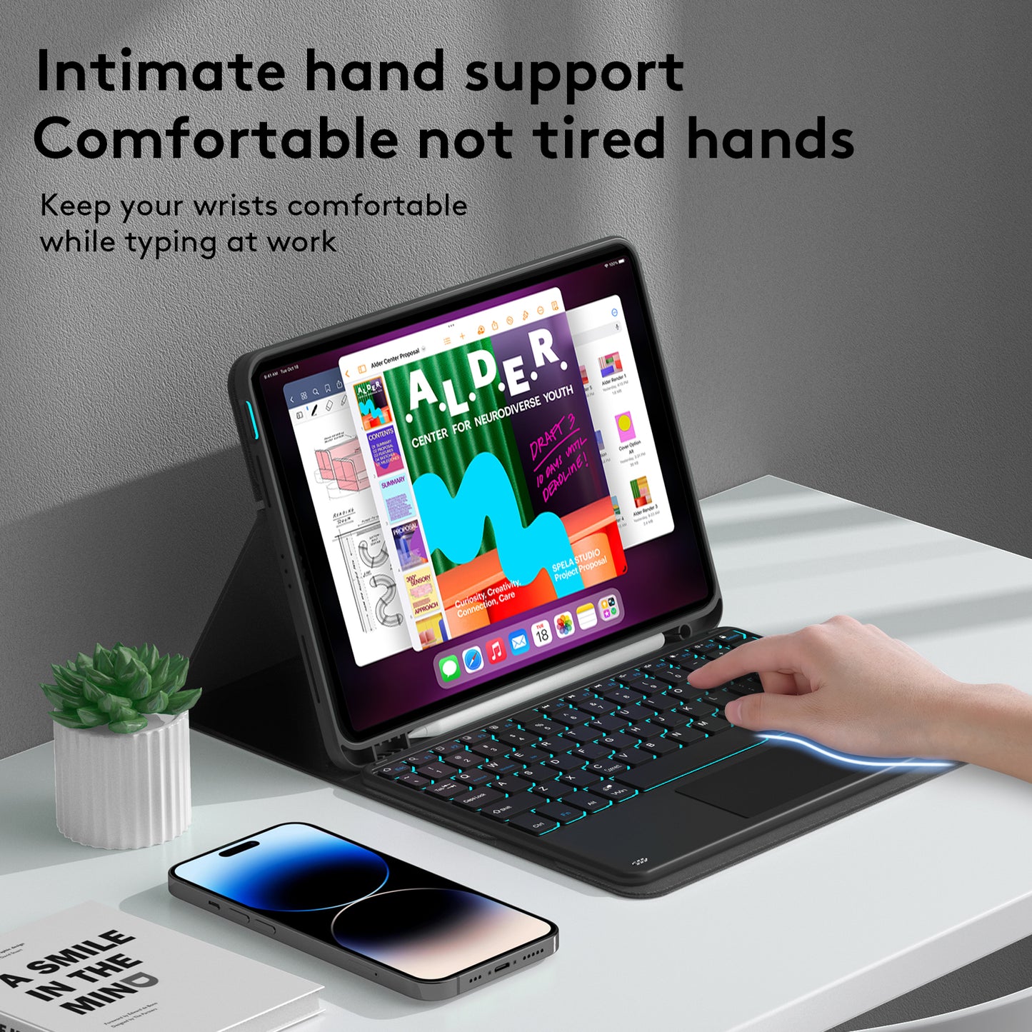 TP-1099 For iPad 10.9 (2022) Touchpad Bluetooth Keyboard Case with Backlit, PU+PC Pen Slot Tablet Case