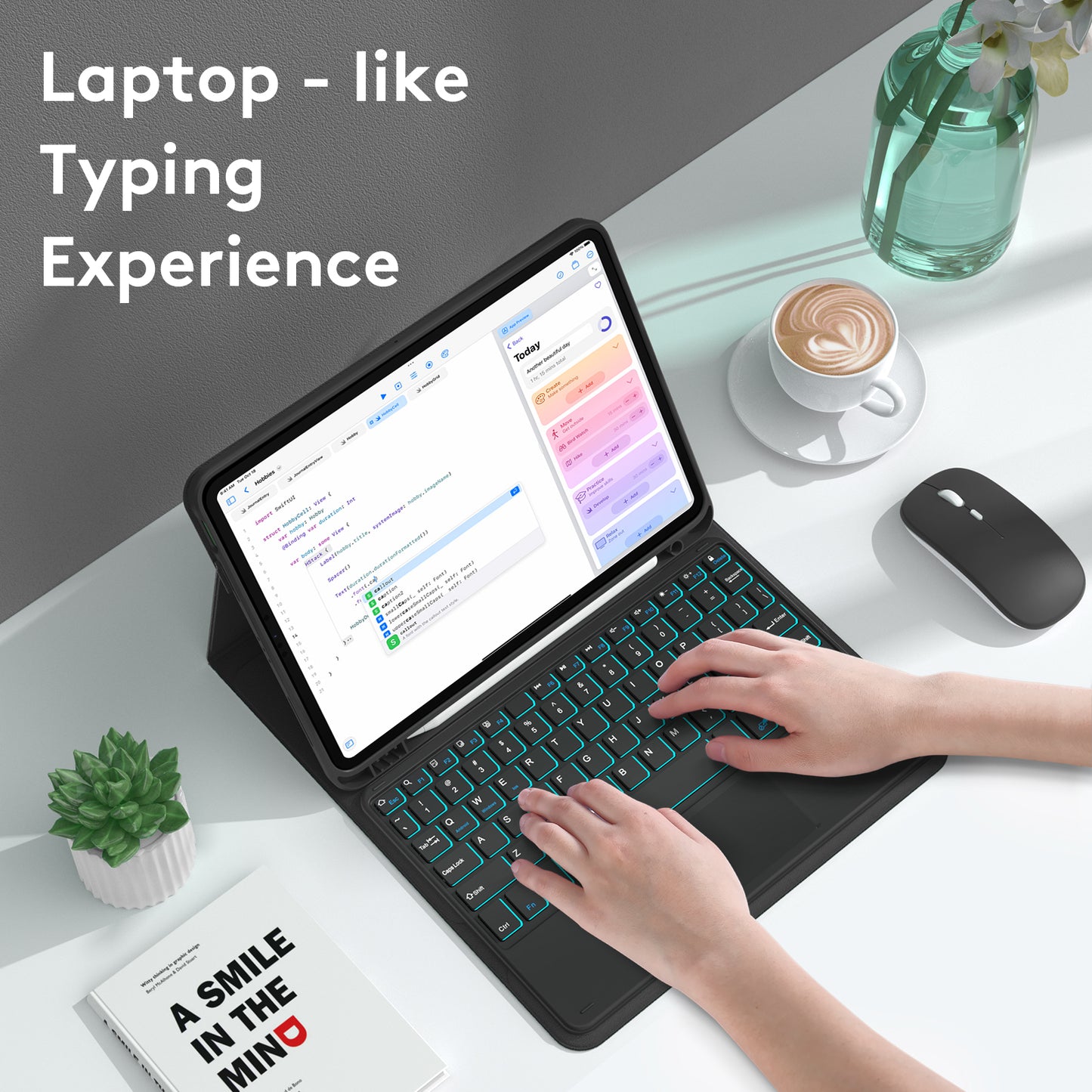 TP-1099 For iPad 10.9 (2022) Touchpad Bluetooth Keyboard Case with Backlit, PU+PC Pen Slot Tablet Case