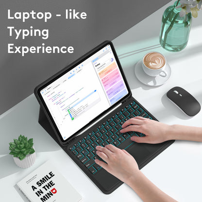 TP-1099 For iPad 10.9 (2022) Touchpad Bluetooth Keyboard Case with Backlit, PU+PC Pen Slot Tablet Case