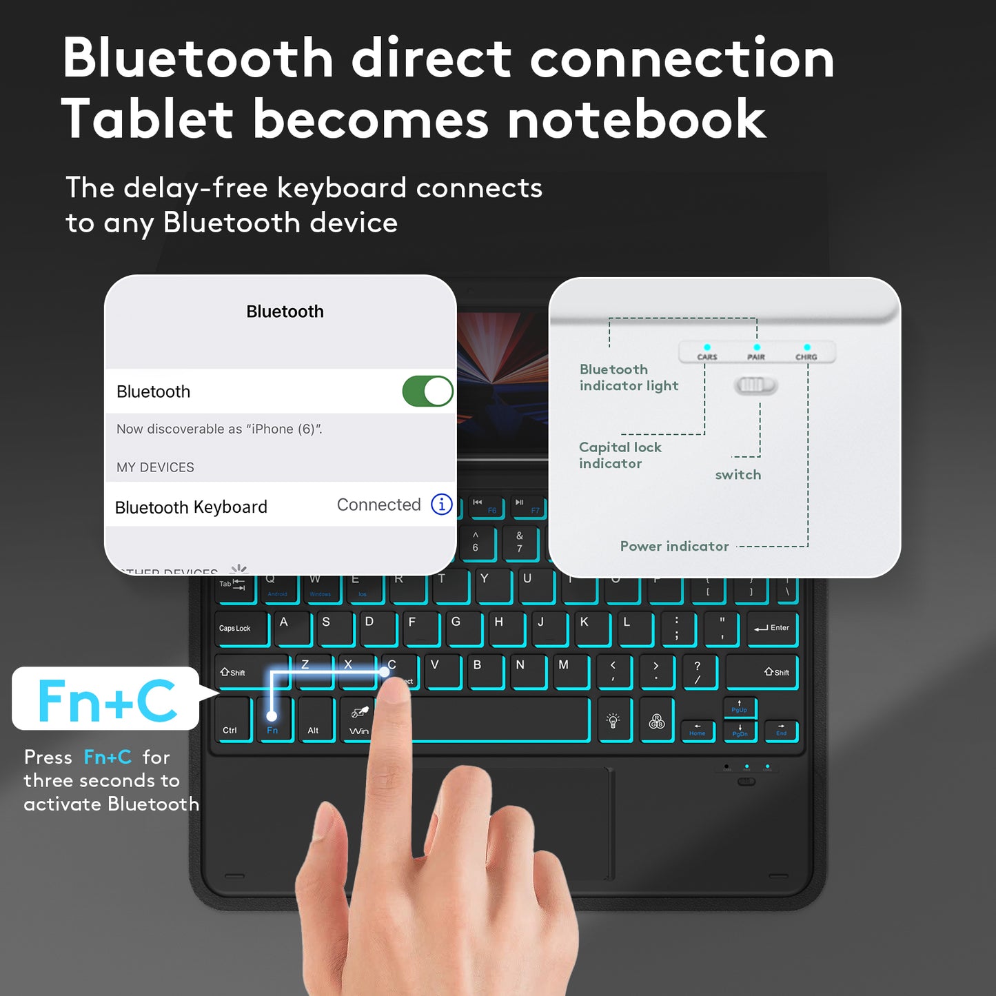 TP-1099 For iPad 10.9 (2022) Touchpad Bluetooth Keyboard Case with Backlit, PU+PC Pen Slot Tablet Case