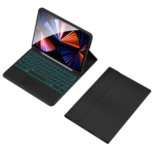 TP-1109 For iPad Air (2020) / (2022) / iPad Pro 11 (2018) / (2020) / (2021) / (2022) Backlit Touchpad Bluetooth Keyboard with Pen Slot PU+PC Tablet Case