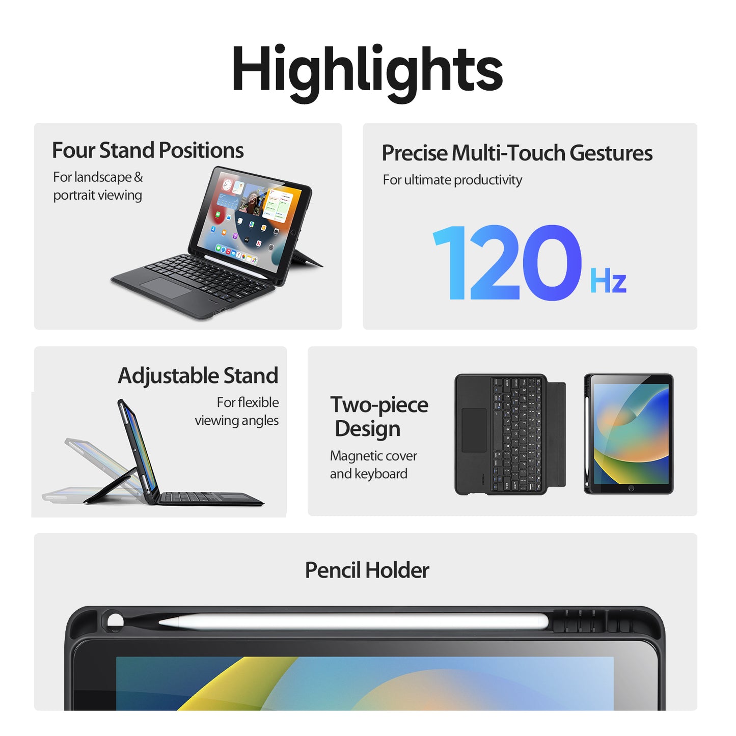 DUX DUCIS for iPad Air 10.5 inch (2019)  /  Pro 10.5-inch (2017)  /  10.2 (2021)  /  (2020)  /  (2019) Bluetooth Keyboards Magnetic Detachable Tablet Stand Case