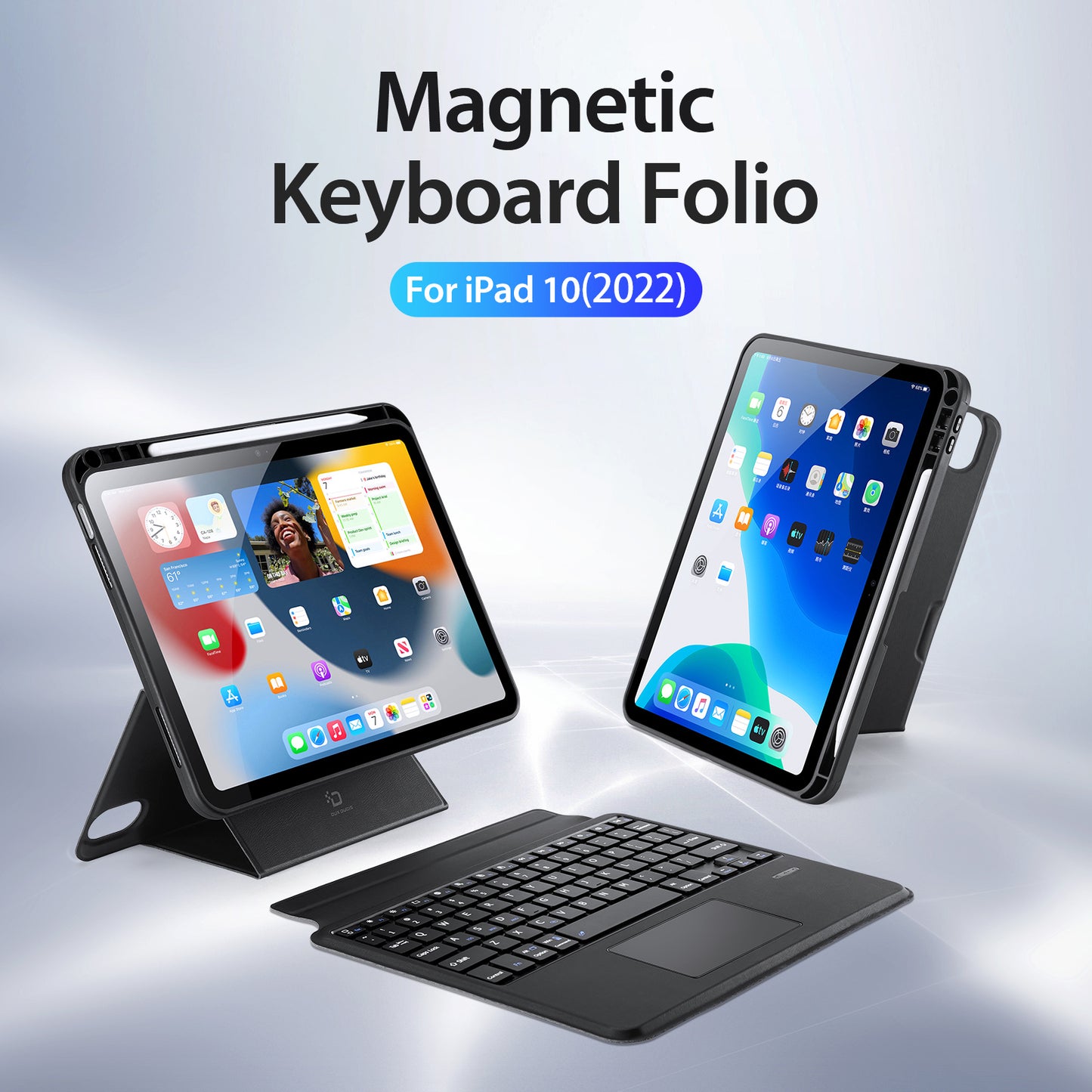 DUX DUCIS Magnetic Detachable Bluetooth Keyboards for iPad 10.9 (2022) Folio Flip Tablet Stand Leather Case