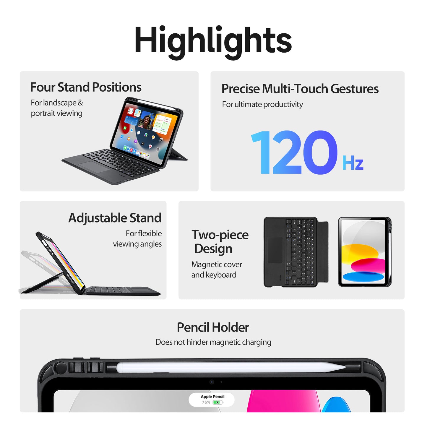 DUX DUCIS Magnetic Detachable Bluetooth Keyboards for iPad 10.9 (2022) Folio Flip Tablet Stand Leather Case