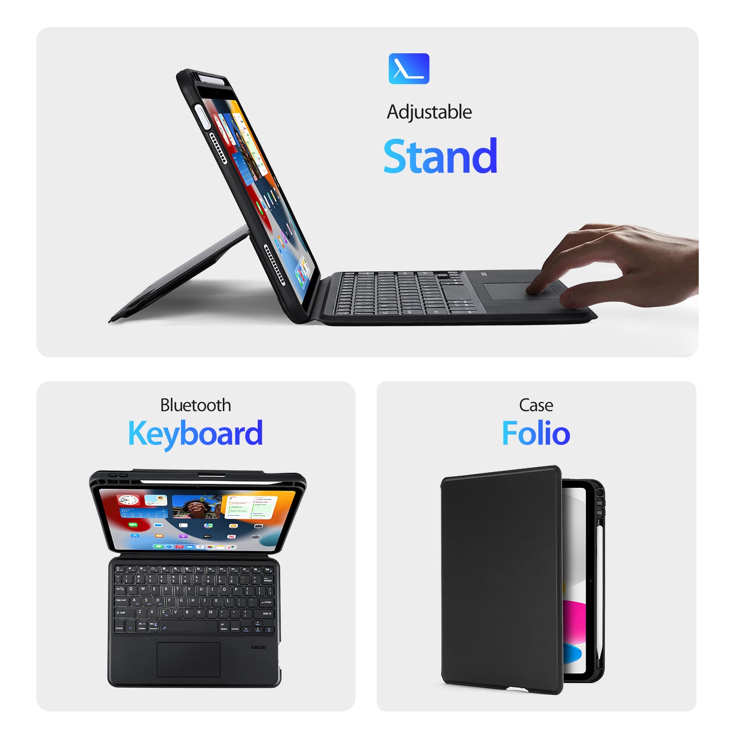DUX DUCIS Magnetic Detachable Bluetooth Keyboards for iPad 10.9 (2022) Folio Flip Tablet Stand Leather Case