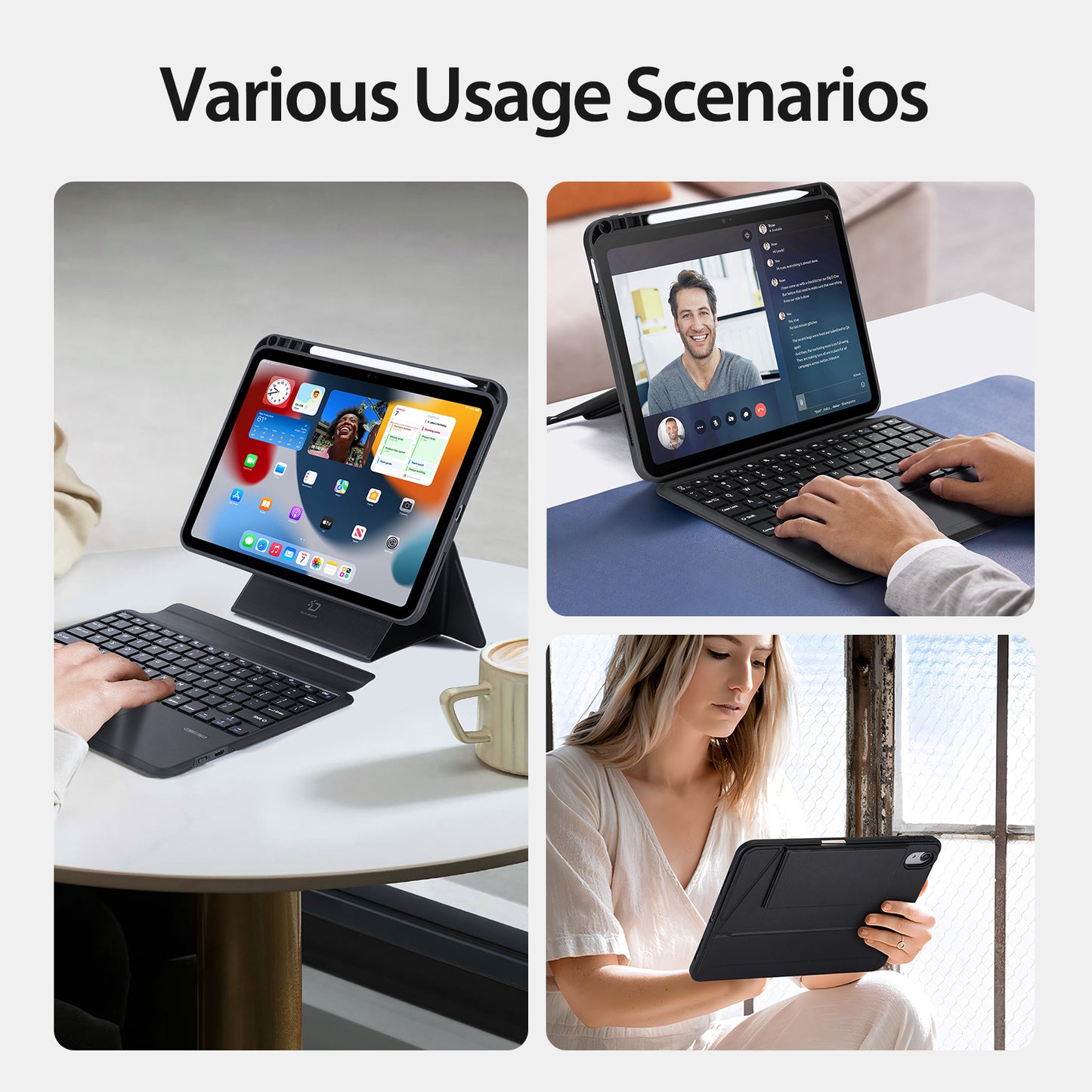 DUX DUCIS Magnetic Detachable Bluetooth Keyboards for iPad 10.9 (2022) Folio Flip Tablet Stand Leather Case