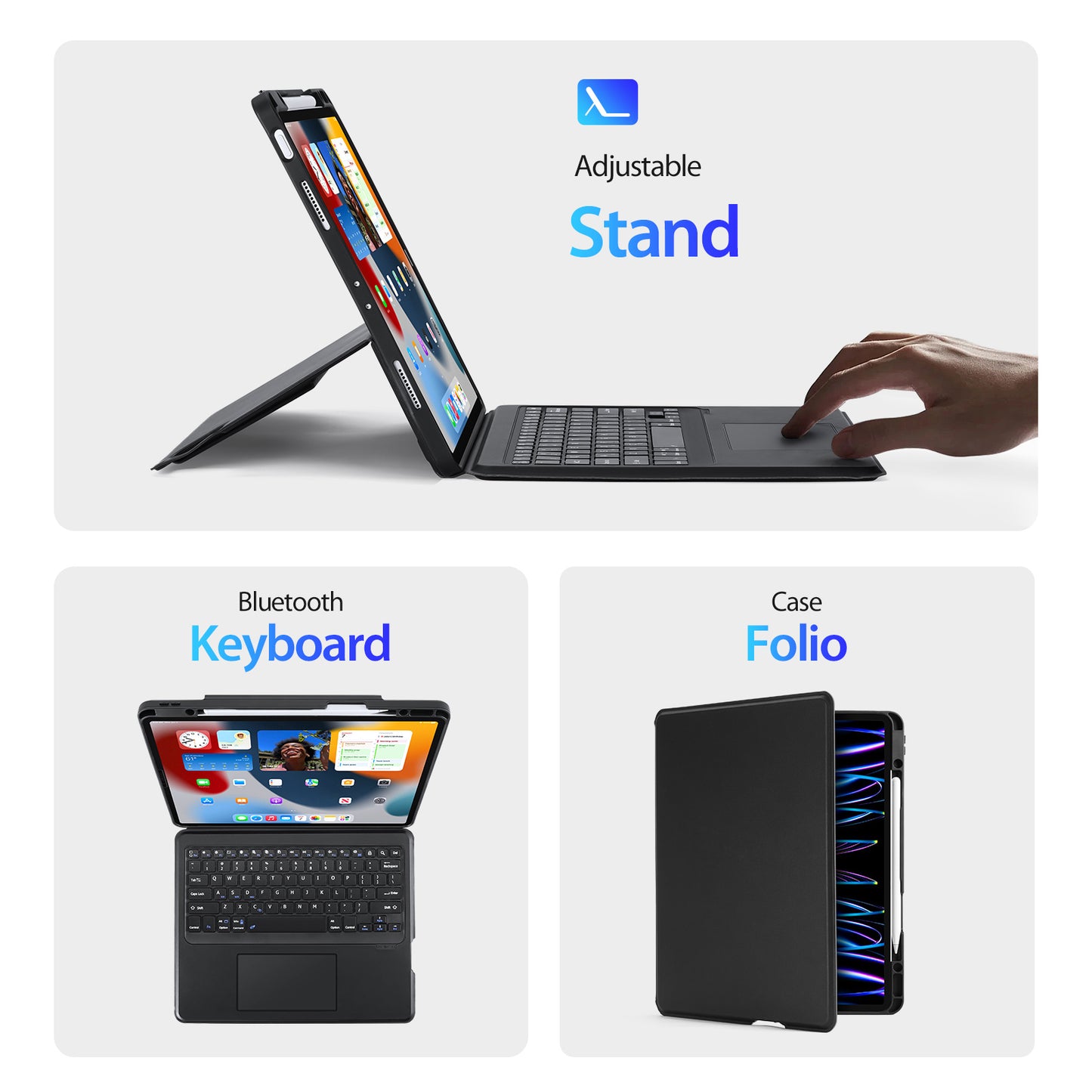 DUX DUCIS for iPad Pro 12.9 (2022)  /  (2021)  /  (2020) Detachable Bluetooth Keyboards Tablet Stand Leather Case with Touchpad