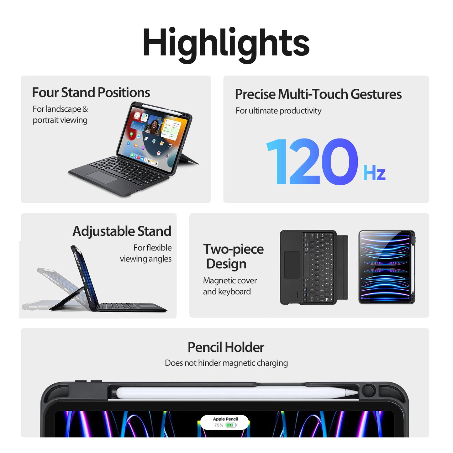 DUX DUCIS for iPad Air (2022)  /  (2020)  /  Pro 11 (2022)  /  (2021)  /  (2020)  /  (2018) Bluetooth Keyboards Folio Tablet Stand Case
