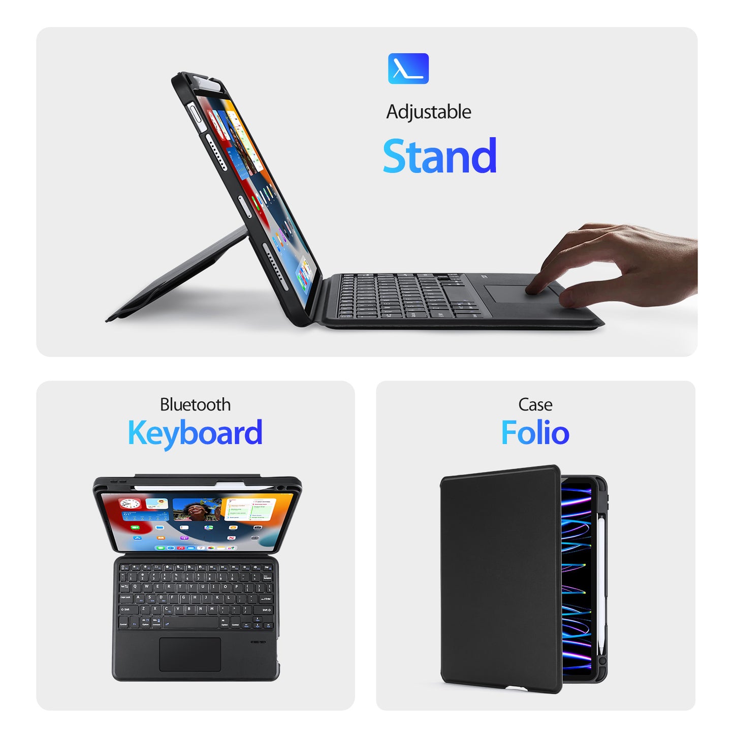 DUX DUCIS for iPad Air (2022)  /  (2020)  /  Pro 11 (2022)  /  (2021)  /  (2020)  /  (2018) Bluetooth Keyboards Folio Tablet Stand Case