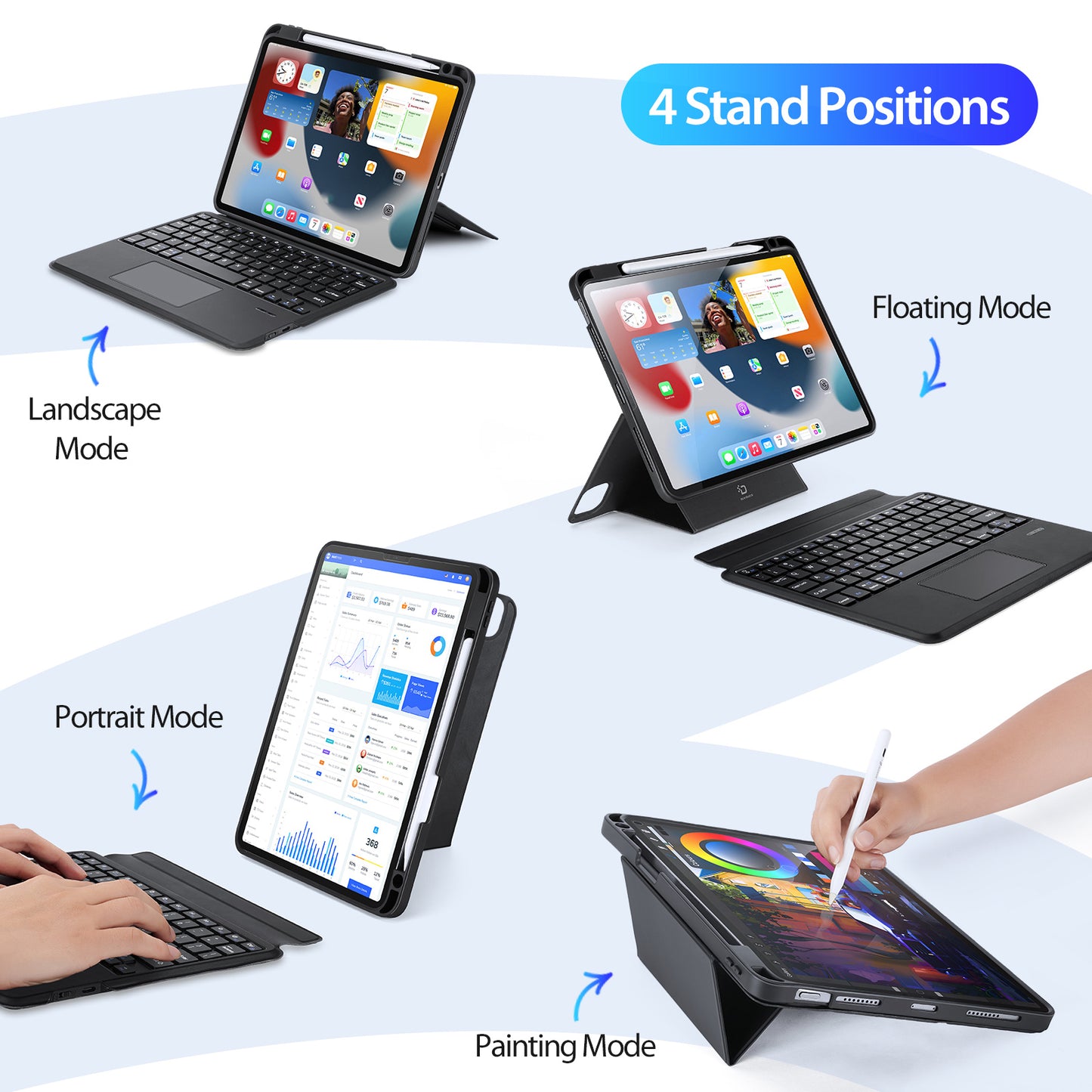 DUX DUCIS for iPad Air (2022)  /  (2020)  /  Pro 11 (2022)  /  (2021)  /  (2020)  /  (2018) Bluetooth Keyboards Folio Tablet Stand Case