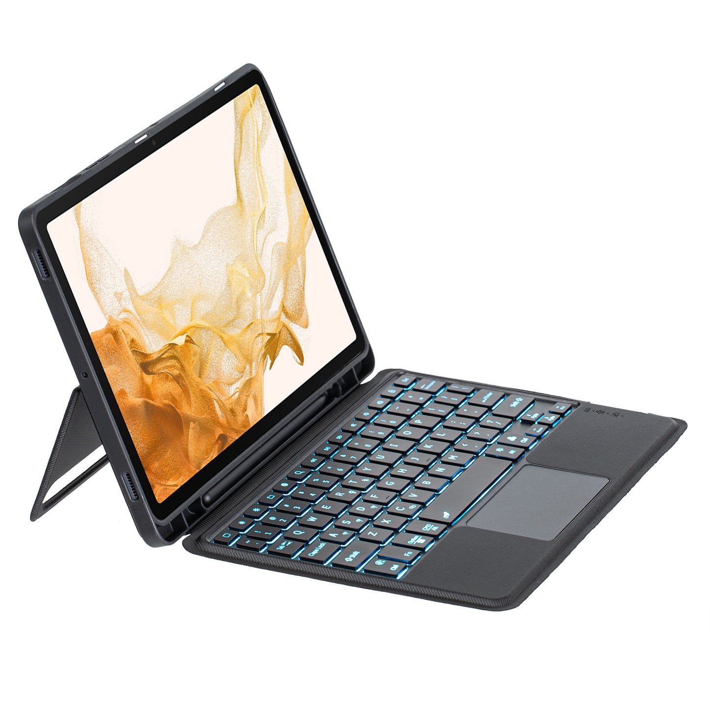 T870B-AS for Samsung Galaxy Tab S7 T870 T875  /  S8 X700 X706 2 in 1 Bluetooth Keyboard Tablet Stand Case with Pen Slot  /  Touchpad  /  Backlight