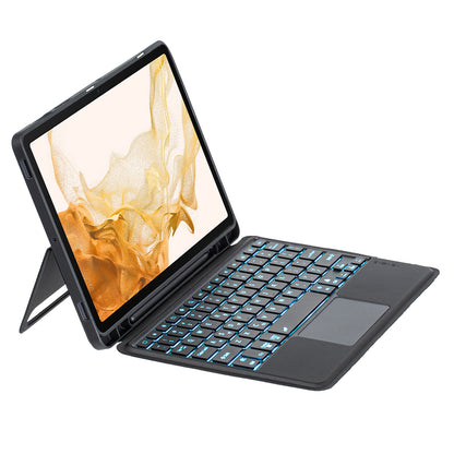 T870B-AS for Samsung Galaxy Tab S7 T870 T875  /  S8 X700 X706 2 in 1 Bluetooth Keyboard Tablet Stand Case with Pen Slot  /  Touchpad  /  Backlight