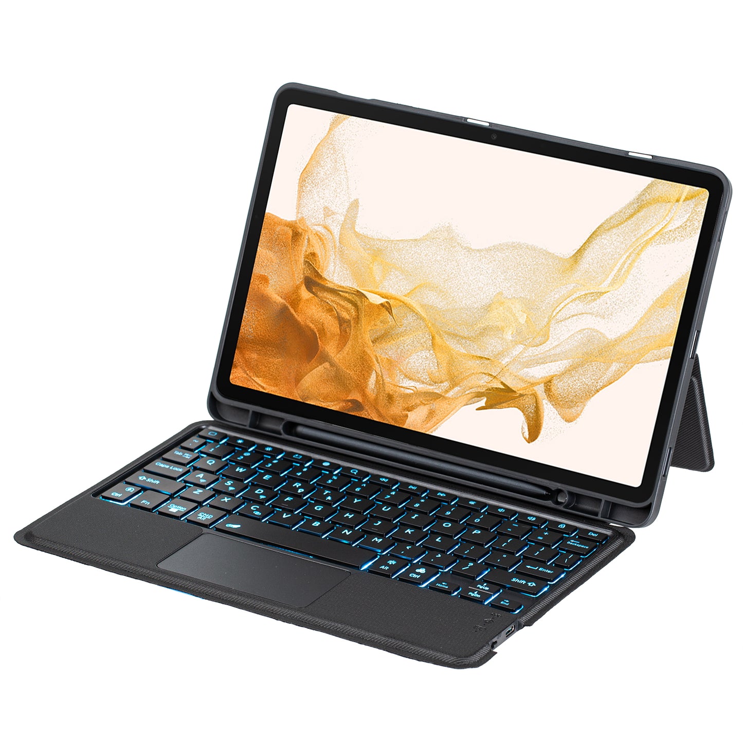 T870B-AS for Samsung Galaxy Tab S7 T870 T875  /  S8 X700 X706 2 in 1 Bluetooth Keyboard Tablet Stand Case with Pen Slot  /  Touchpad  /  Backlight
