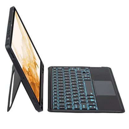 T870B-AS for Samsung Galaxy Tab S7 T870 T875  /  S8 X700 X706 2 in 1 Bluetooth Keyboard Tablet Stand Case with Pen Slot  /  Touchpad  /  Backlight