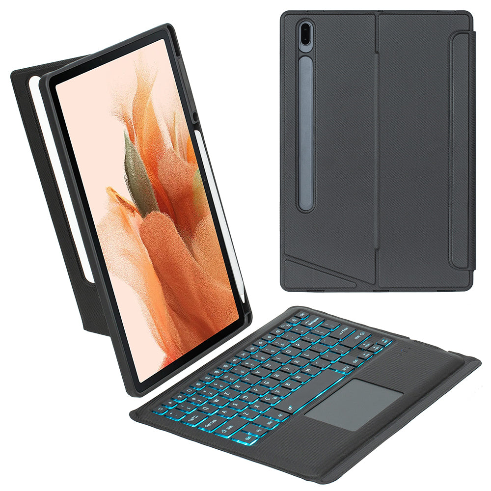 T970B-AS for Samsung Galaxy Tab S7+ T970  /  S7 FE T730  /  S8+ X800 Detachable Bluetooth Keyboard Smart Tablet Case with Touchpad  /  Backlight