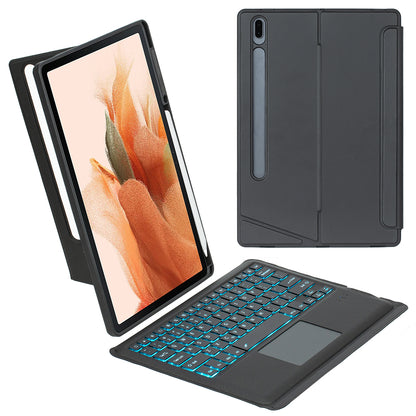 T970B-AS for Samsung Galaxy Tab S7+ T970  /  S7 FE T730  /  S8+ X800 Detachable Bluetooth Keyboard Smart Tablet Case with Touchpad  /  Backlight