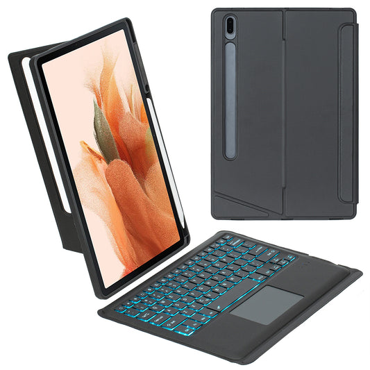 T970B-AS for Samsung Galaxy Tab S7+ T970  /  S7 FE T730  /  S8+ X800 Detachable Bluetooth Keyboard Smart Tablet Case with Touchpad  /  Backlight