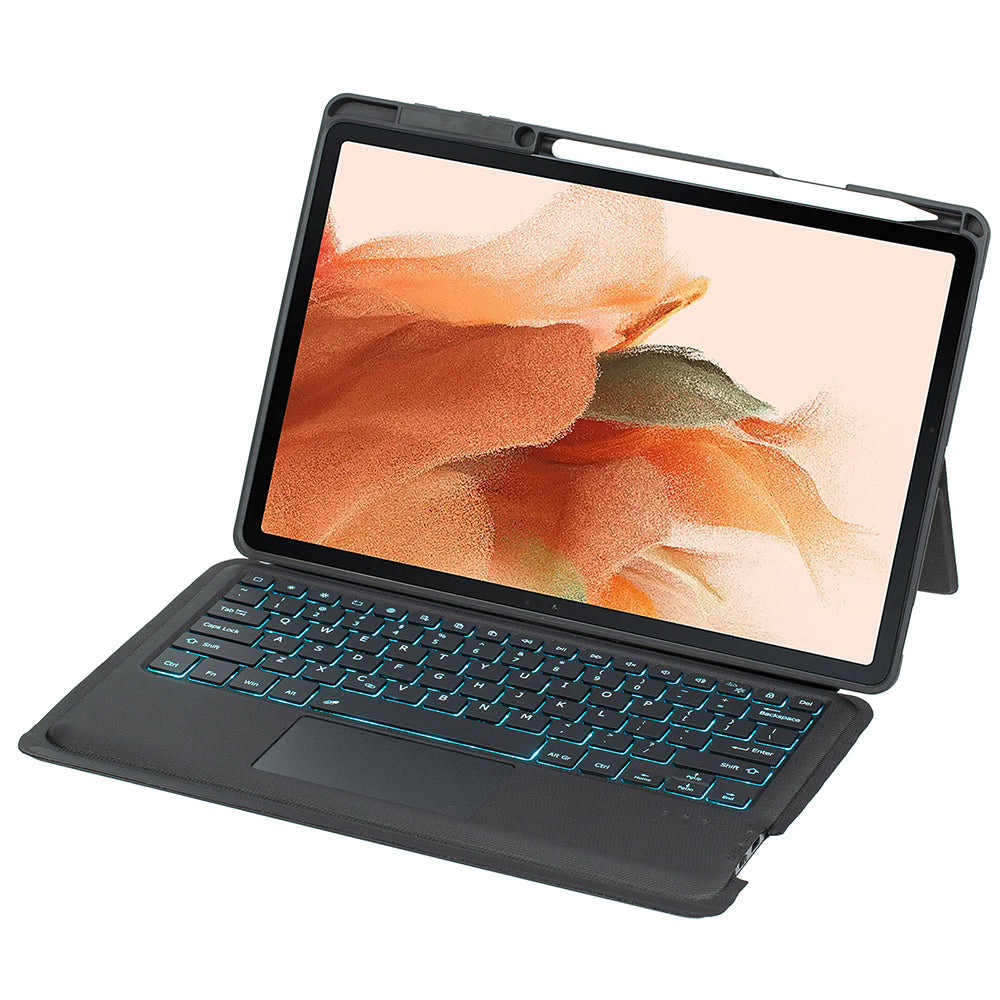 T970B-AS for Samsung Galaxy Tab S7+ T970  /  S7 FE T730  /  S8+ X800 Detachable Bluetooth Keyboard Smart Tablet Case with Touchpad  /  Backlight