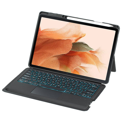 T970B-AS for Samsung Galaxy Tab S7+ T970  /  S7 FE T730  /  S8+ X800 Detachable Bluetooth Keyboard Smart Tablet Case with Touchpad  /  Backlight
