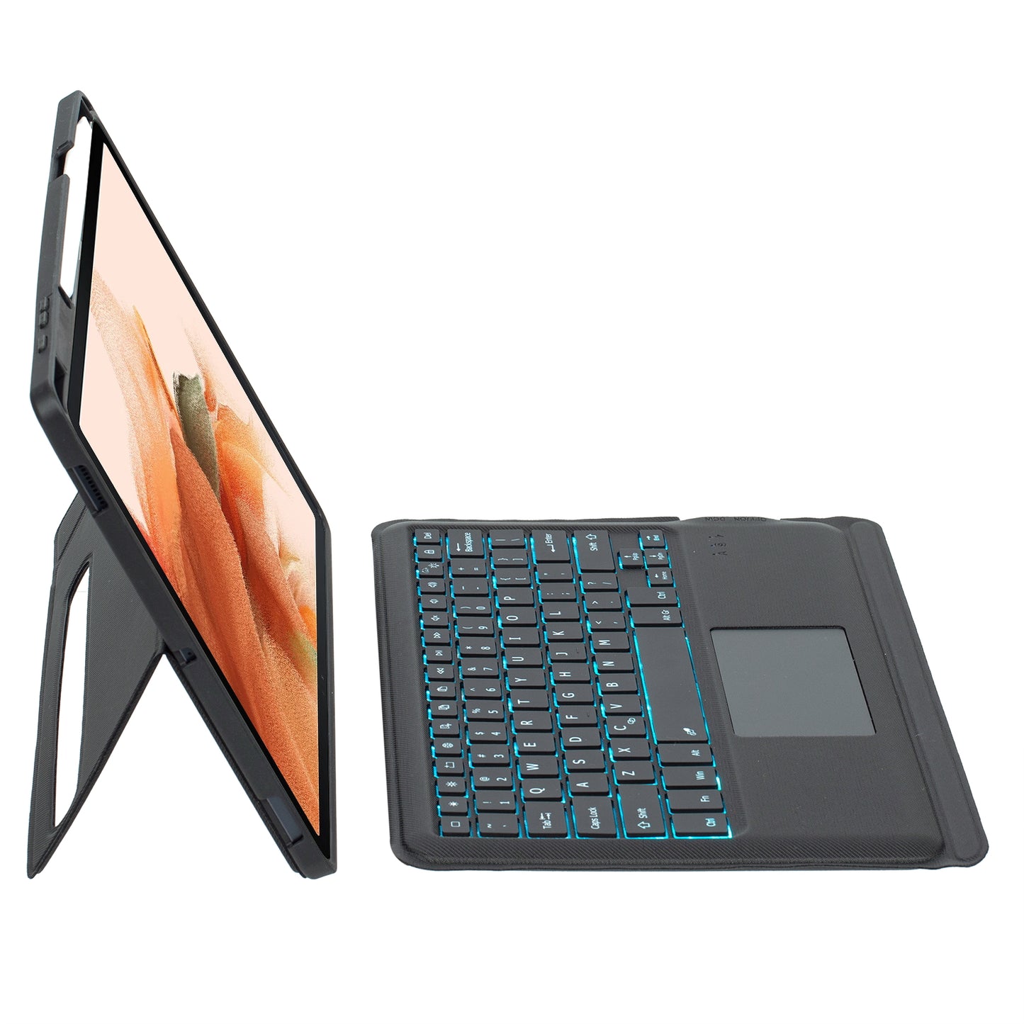 T970B-AS for Samsung Galaxy Tab S7+ T970  /  S7 FE T730  /  S8+ X800 Detachable Bluetooth Keyboard Smart Tablet Case with Touchpad  /  Backlight