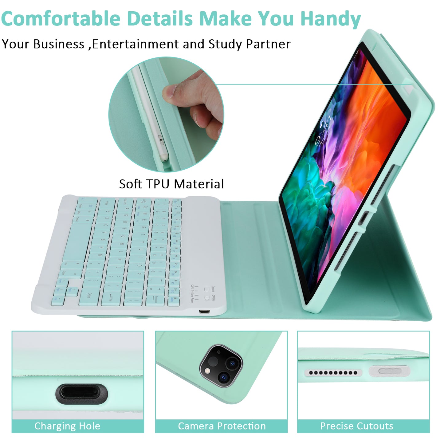 SK-3016 For iPad Pro 11 (2020) / (2021) / (2022) / (2018) / iPad Air (2020) / (2022) Bluetooth Keyboard Shockproof PU+TPU Tablet Case