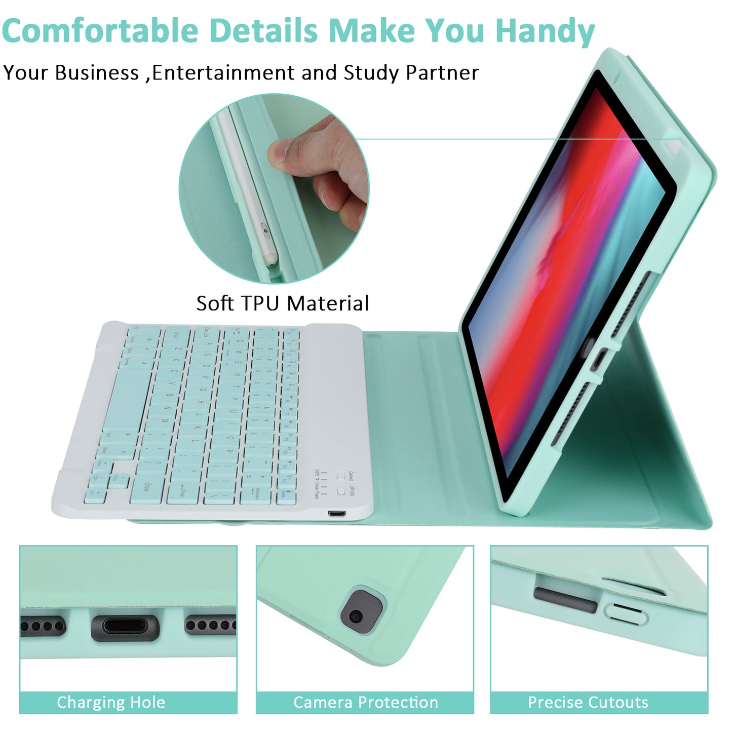 SK-3012 For iPad Air 10.5 inch (2019) / Pro 10.5-inch (2017) / iPad 10.2 (2021) / (2019) / (2020) Bluetooth Keyboard Tablet Case PU+TPU Protective Cover