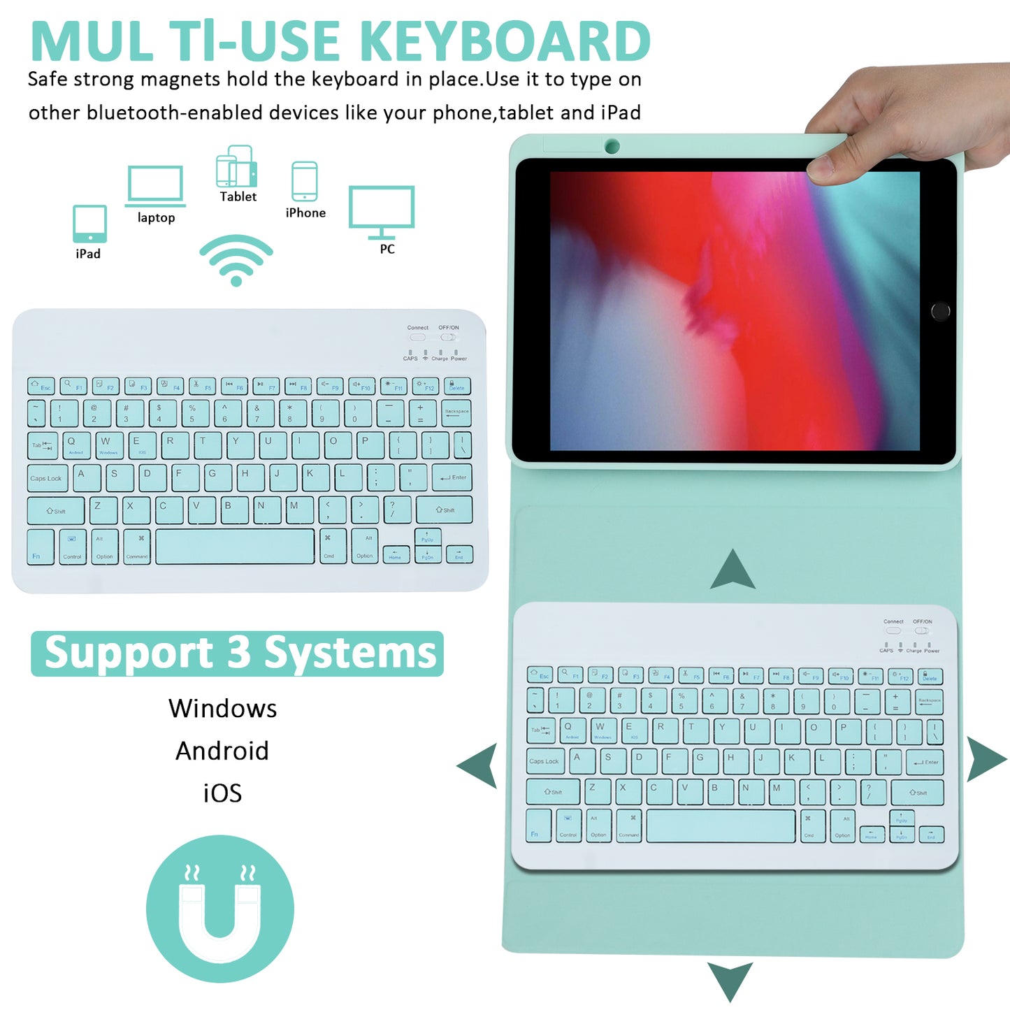 SK-3012 For iPad Air 10.5 inch (2019) / Pro 10.5-inch (2017) / iPad 10.2 (2021) / (2019) / (2020) Bluetooth Keyboard Tablet Case PU+TPU Protective Cover