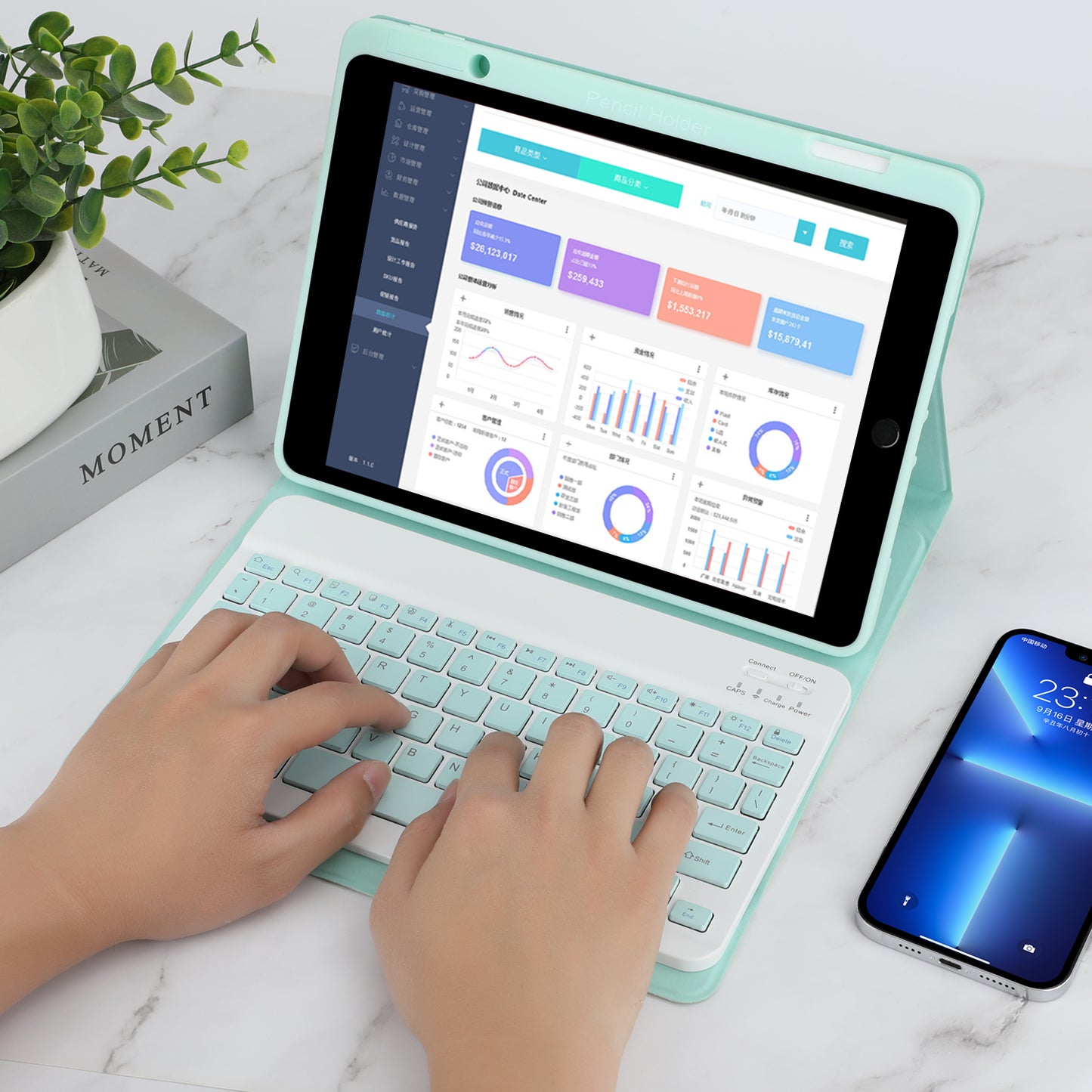 SK-3012 For iPad Air 10.5 inch (2019) / Pro 10.5-inch (2017) / iPad 10.2 (2021) / (2019) / (2020) Bluetooth Keyboard Tablet Case PU+TPU Protective Cover