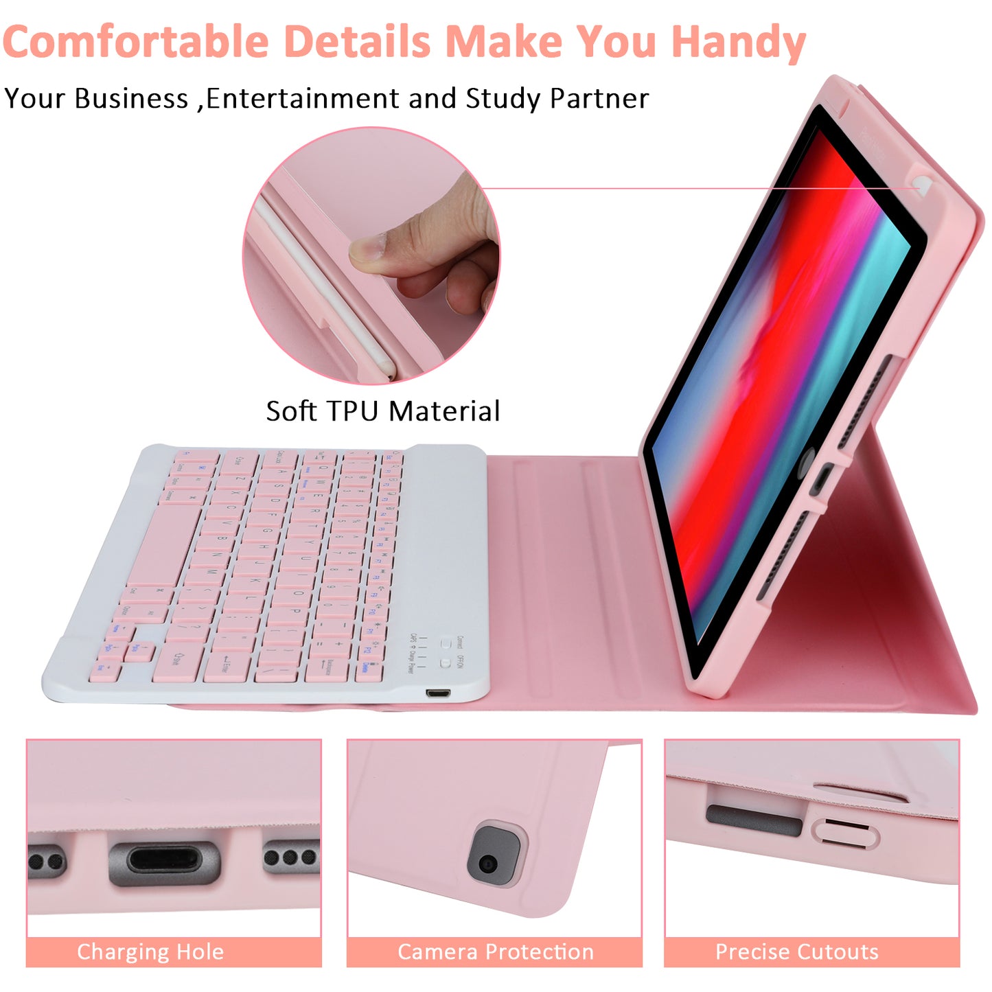 SK-3012 For iPad Air 10.5 inch (2019) / Pro 10.5-inch (2017) / iPad 10.2 (2021) / (2019) / (2020) Bluetooth Keyboard Tablet Case PU+TPU Protective Cover