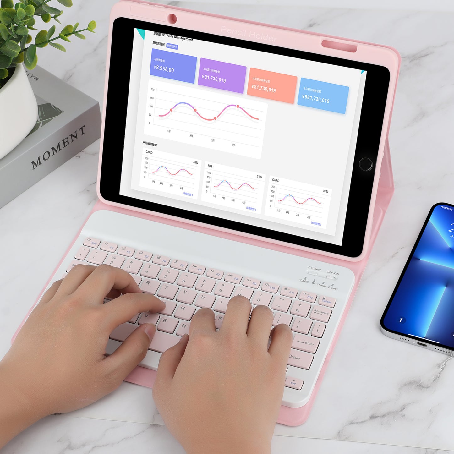 SK-3012 For iPad Air 10.5 inch (2019) / Pro 10.5-inch (2017) / iPad 10.2 (2021) / (2019) / (2020) Bluetooth Keyboard Tablet Case PU+TPU Protective Cover
