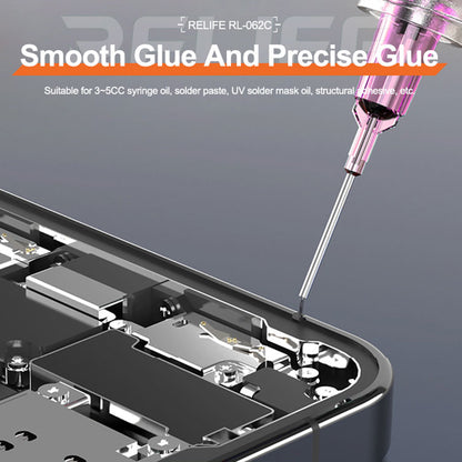 RELIFE RL-062C Manual Glue Gun with Needle Booster Handheld Glue Guns for 3-5CC Syringe Oil, Solder Paste