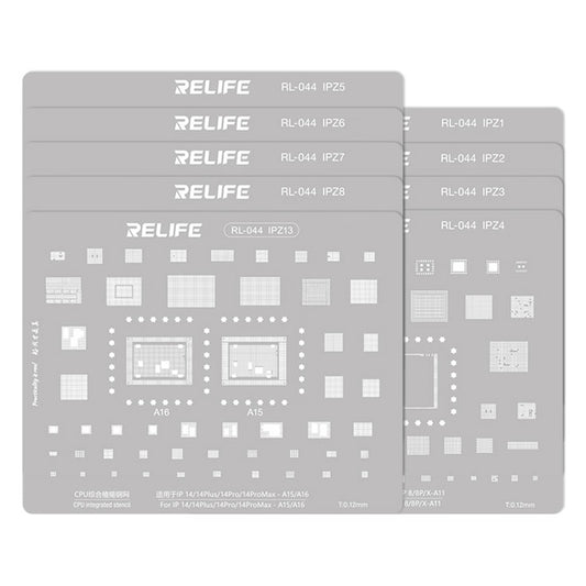 RELIFE RL-044 9Pcs IP Series CPU Integrated Steel Mesh Set A8-A16 CPU Tin Planting Kit