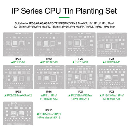 RELIFE RL-044 9Pcs IP Series CPU Integrated Steel Mesh Set A8-A16 CPU Tin Planting Kit