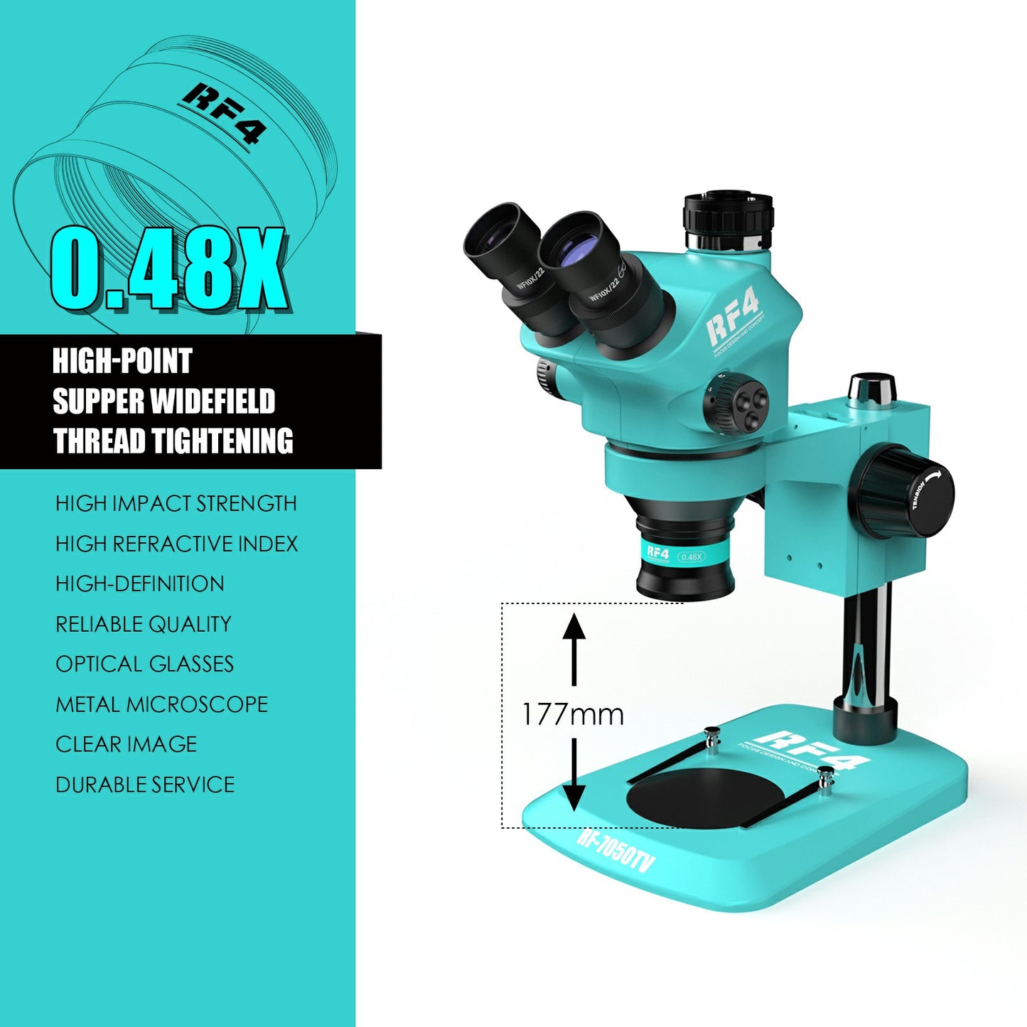 RF4 0.48X Microscopes Lens Auxiliary Objects Lens for Microscopes with 48mm Mounting Thread